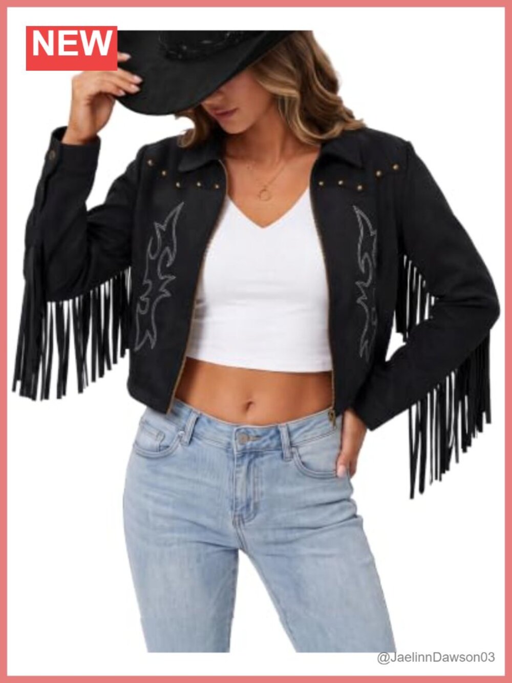 Faux Suede Fringe Jacket Embroidered Zip-Up Cropped Western Cowgirl
